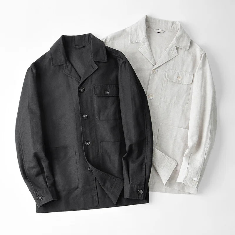 Veste en mélange de lin à boutons pour hommes