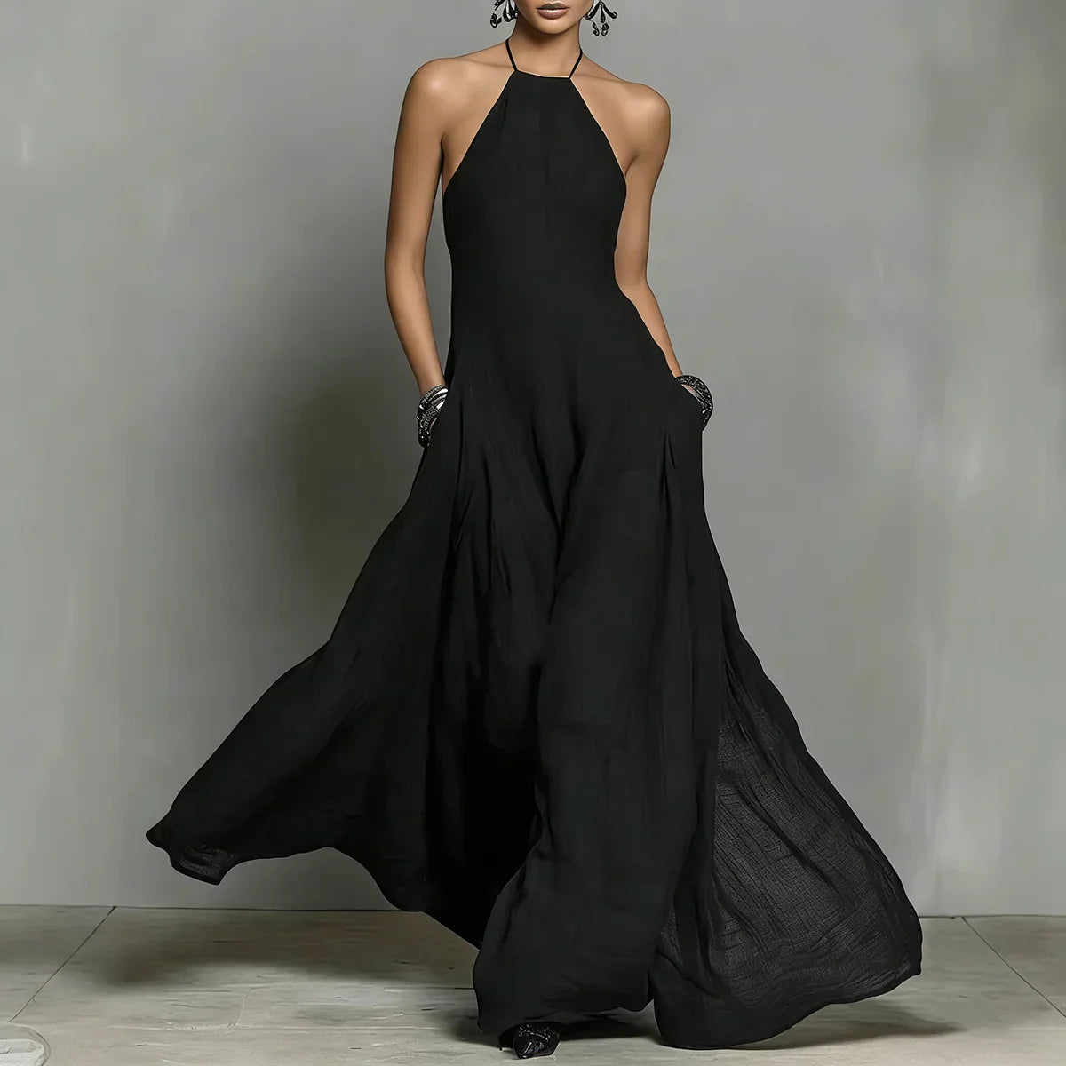 Women's Maxi Dress Halter Neck Sleeveless Tiered