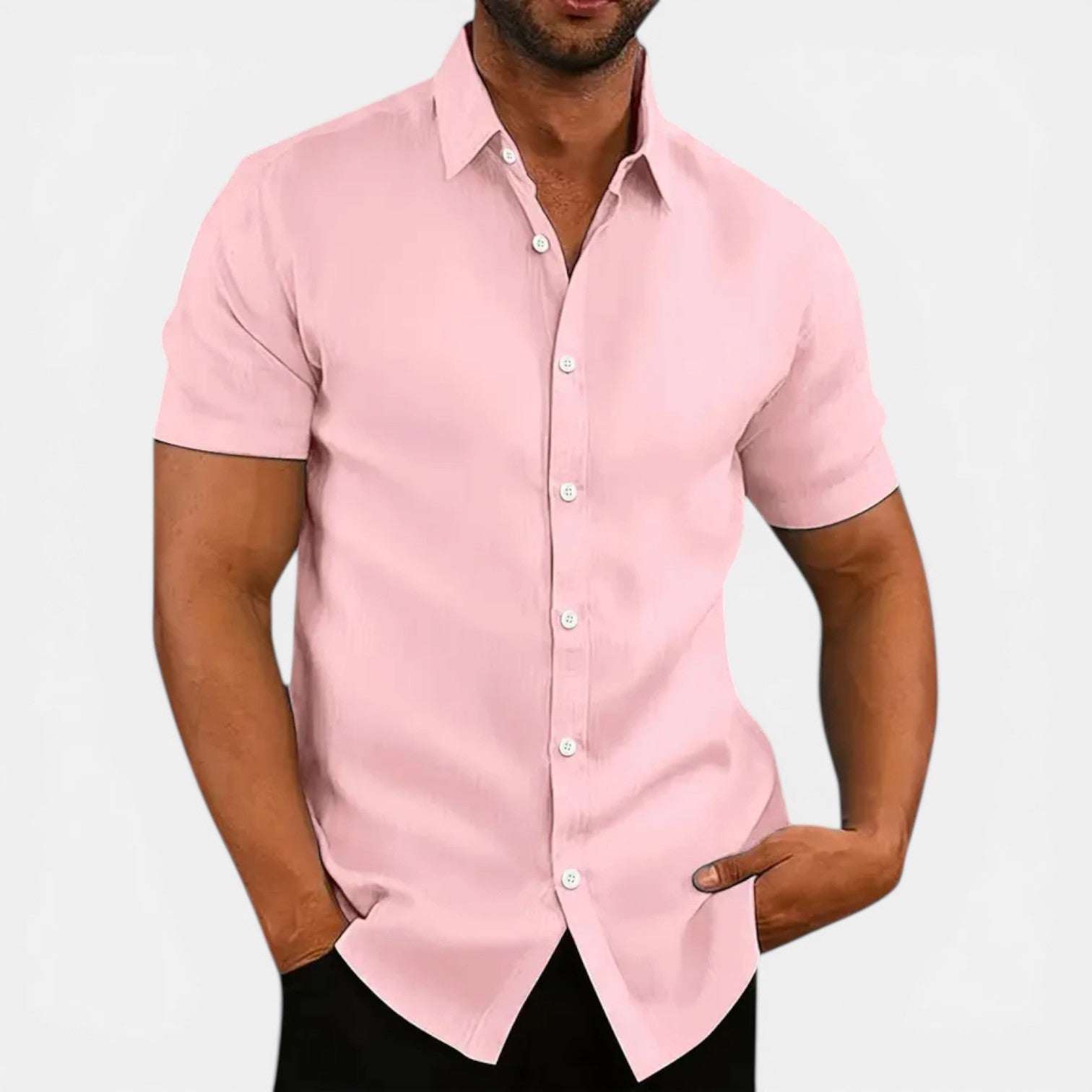 Men's Linen Short Sleeve Button Down Business Casual Shirt
