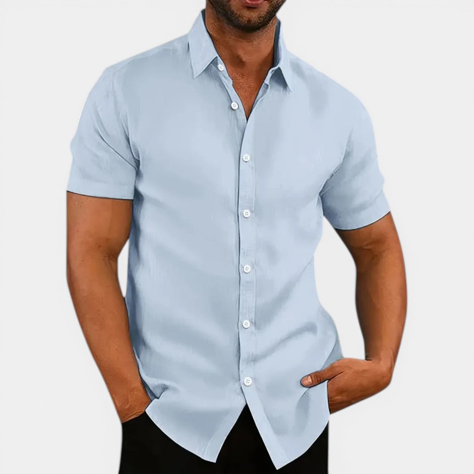 Men's Linen Short Sleeve Button Down Business Casual Shirt