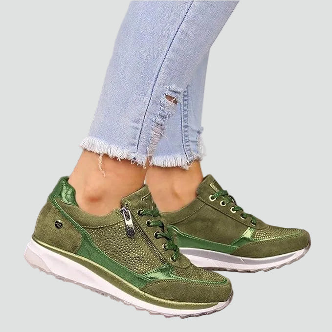 Women's Orthopedic Mesh Panel Zip-Up Platform Sneakers