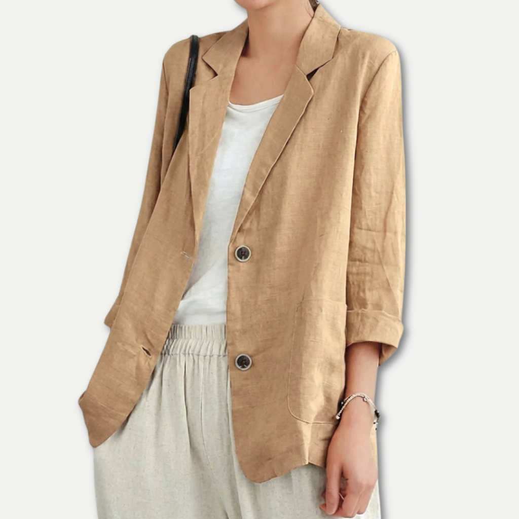 Blazer en lin à coupe relaxée avec revers cranté pour femmes