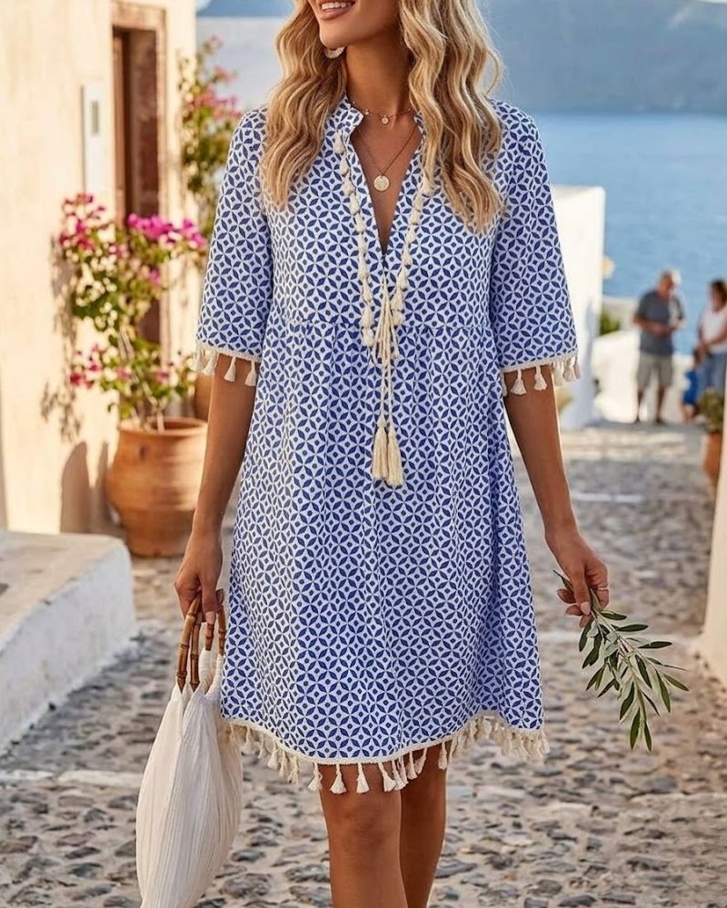 Women's Mini Dress V-Neck Geometric Print