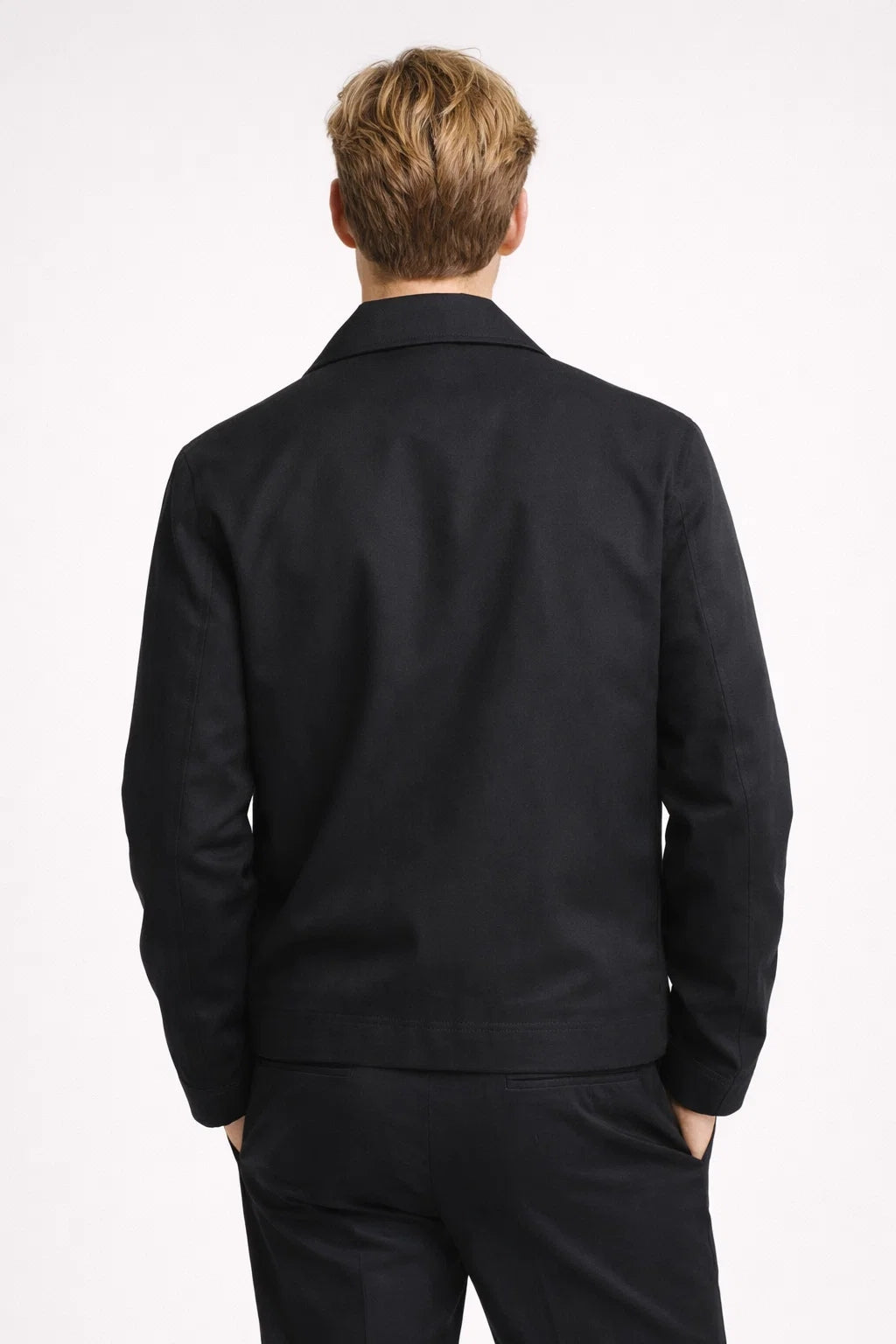 Men's Zip-Front Collared Jacket with Check Pattern Lining