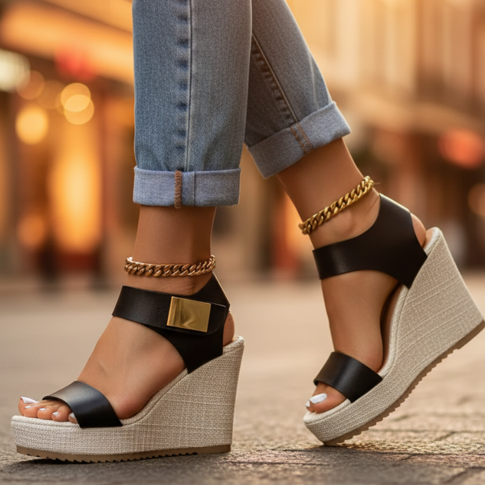 Women's Sandals Platform Wedge Ankle Strap Chain Detail