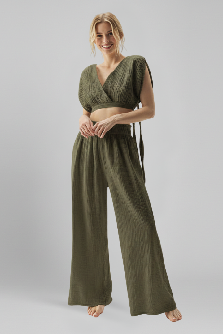 Women's Two-Piece Set V-Neck Wide Leg
