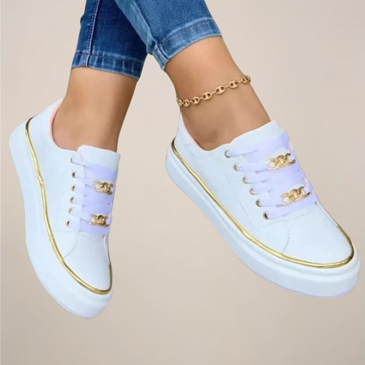 Women’s Low-Top Lace-Up Sneakers with Decorative Hardware Detail