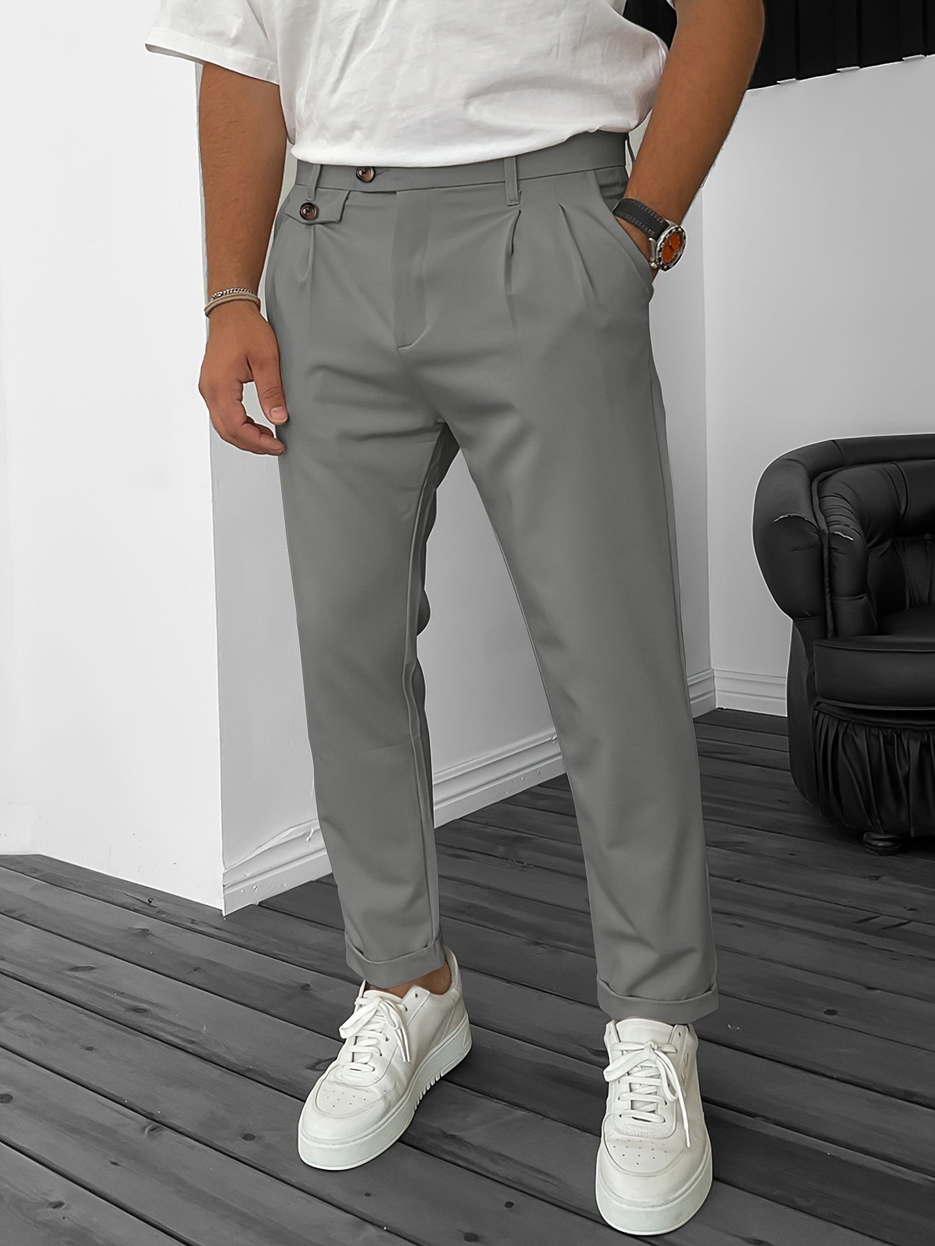 Men's Pleated Front Wide Leg Dress Trousers