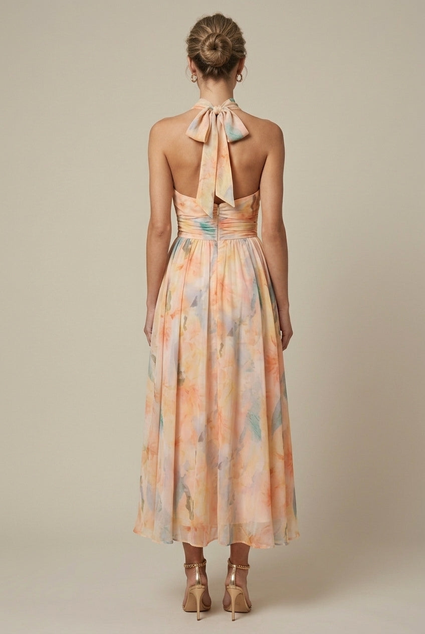 Robe maxi à bretelles florales - Dos noué pour femmes