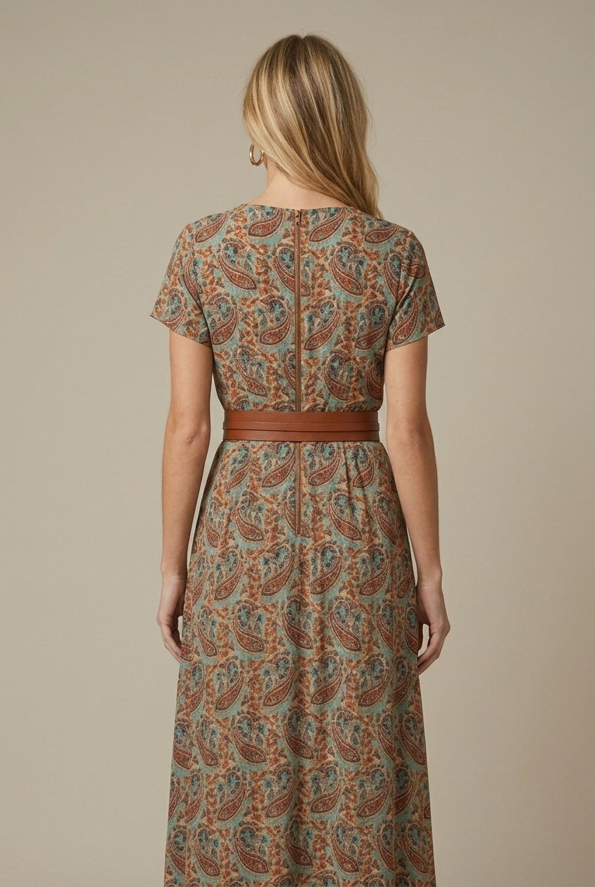 Women's Floral Maxi Dress - V Neck Short Sleeve A-Line