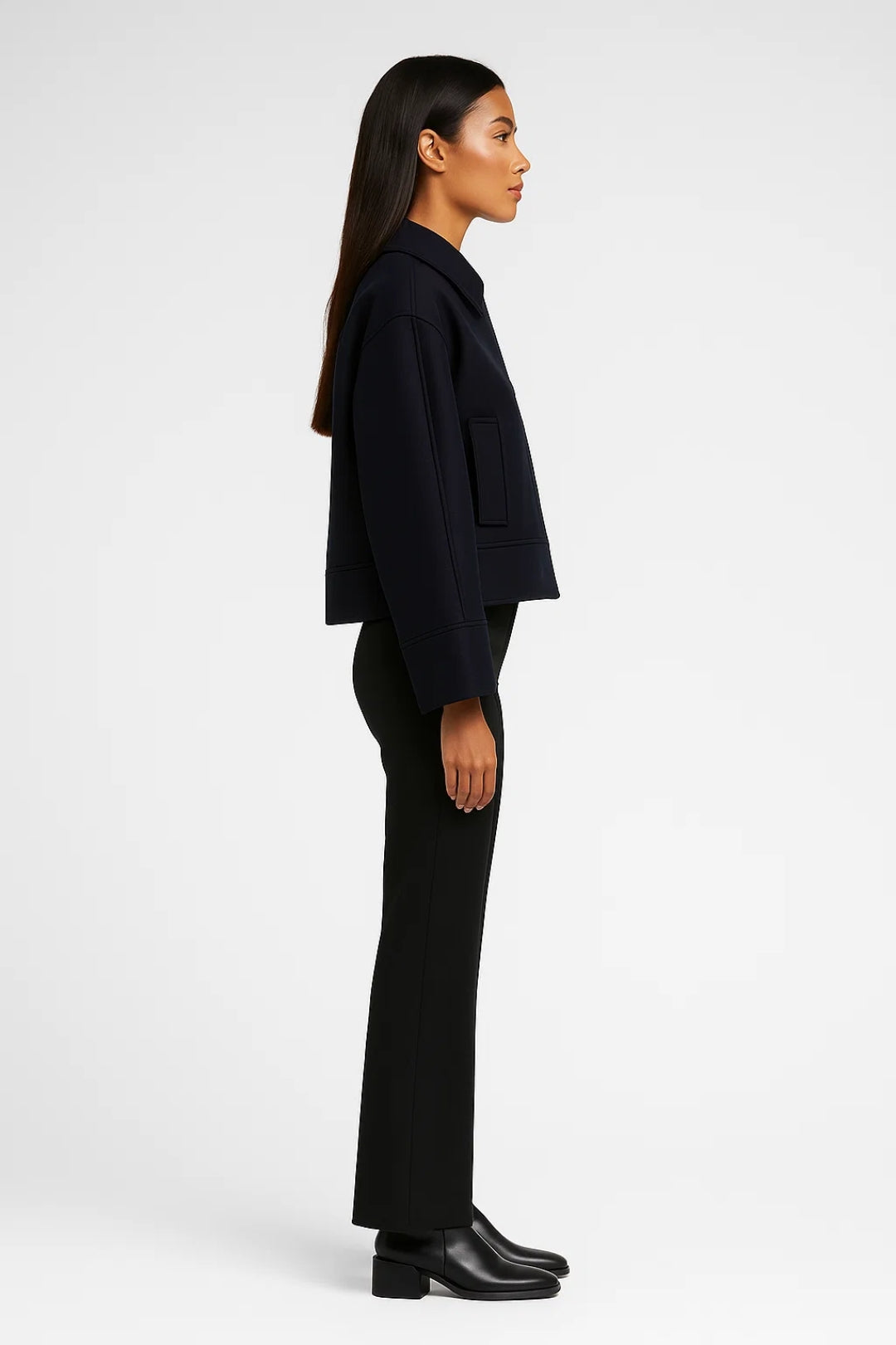 Women’s Short Minimalist Jacket – Structured Button-Up Design, Lined and Warm