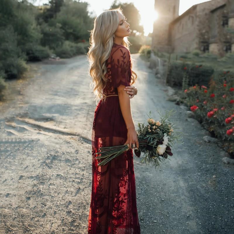 Women’s Boho Lace Maxi Dress – Romantic Sheer Overlay with Elegant Silhouette