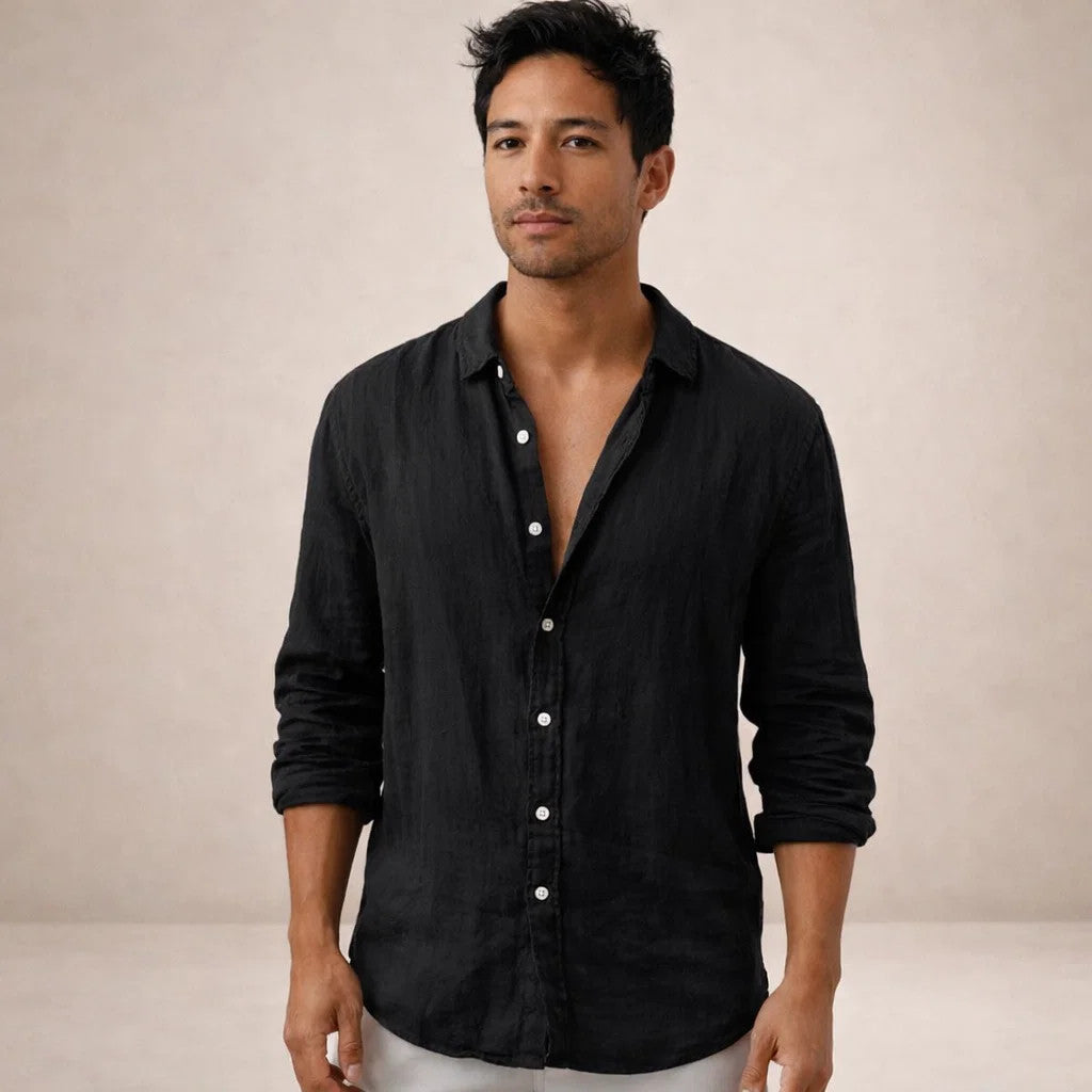 Men's Regular Fit Linen Button Down Long Sleeve Shirt
