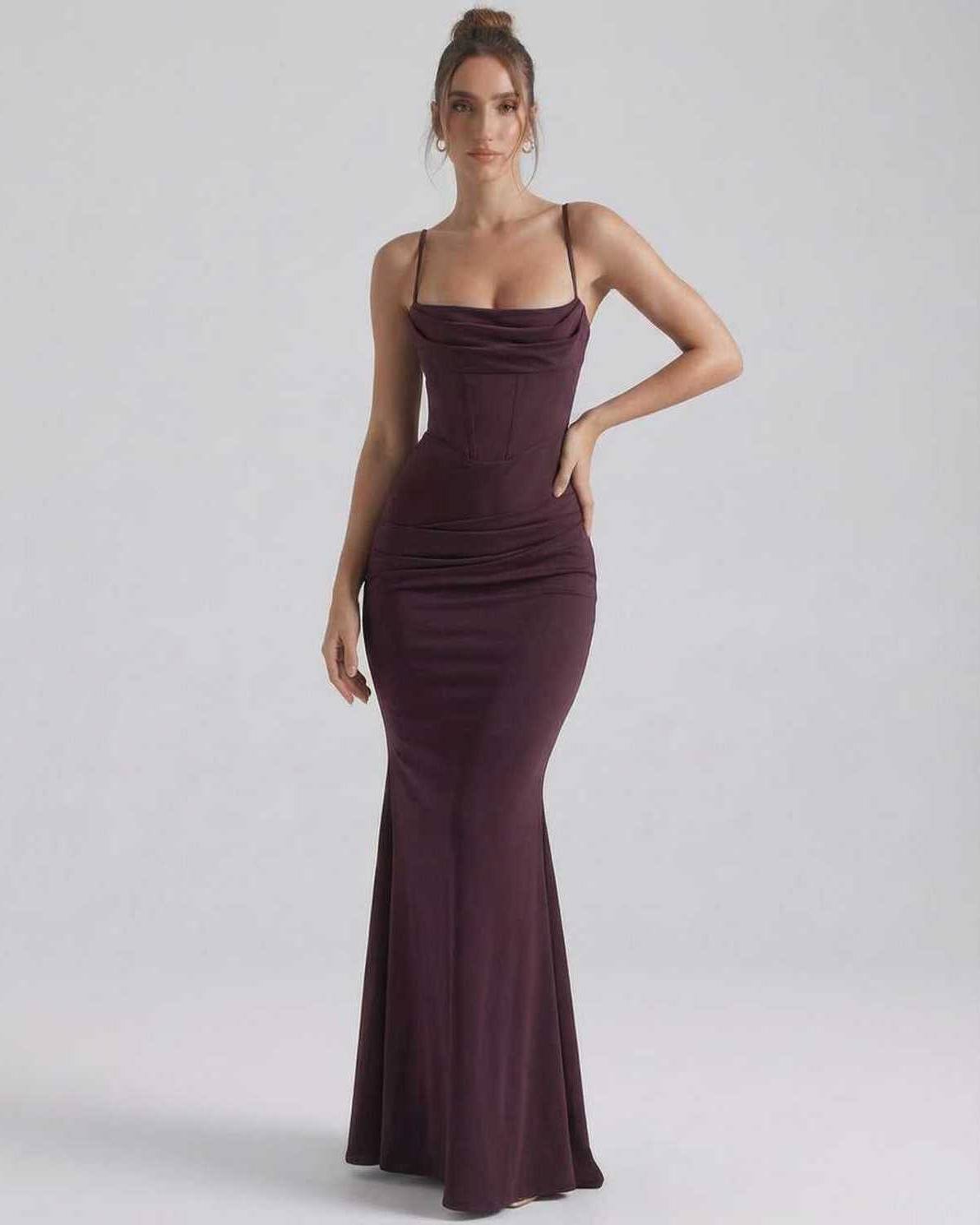 Robe maxi sirène à col cowl et bretelles spaghetti pour femmes