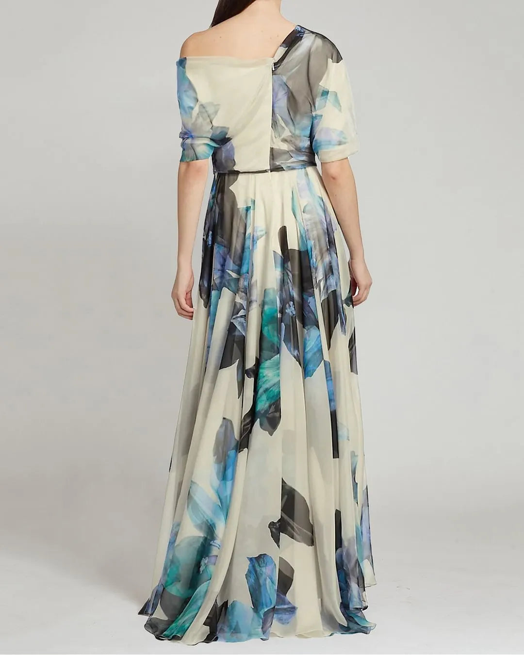 Robe maxi en chiffon imprimé asymétrique pour femmes