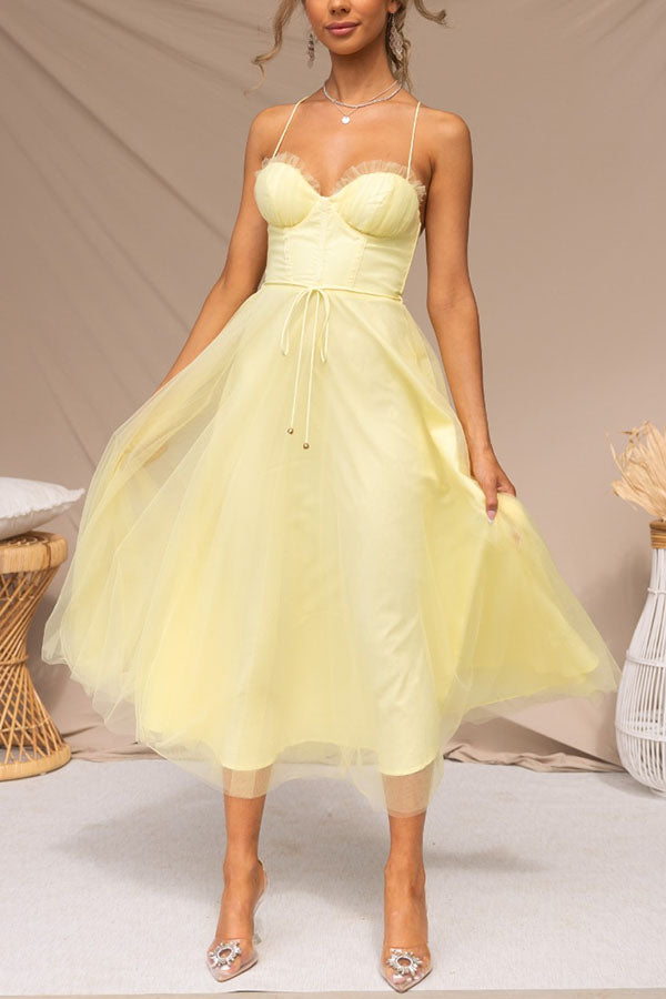 Women's Mesh Midi Dress Sweetheart Neckline