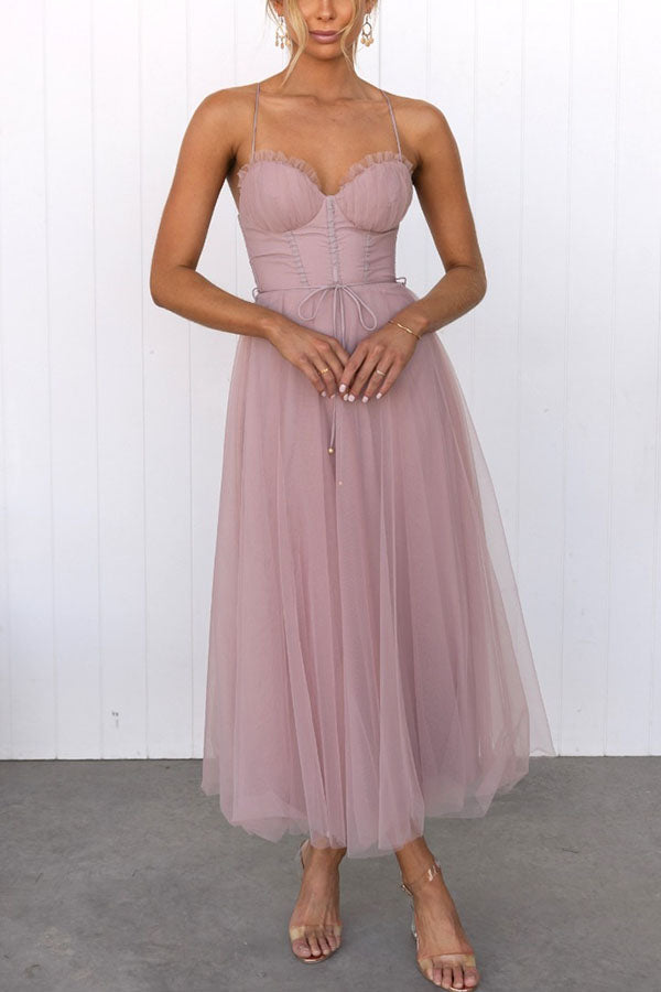 Women's Mesh Midi Dress Sweetheart Neckline