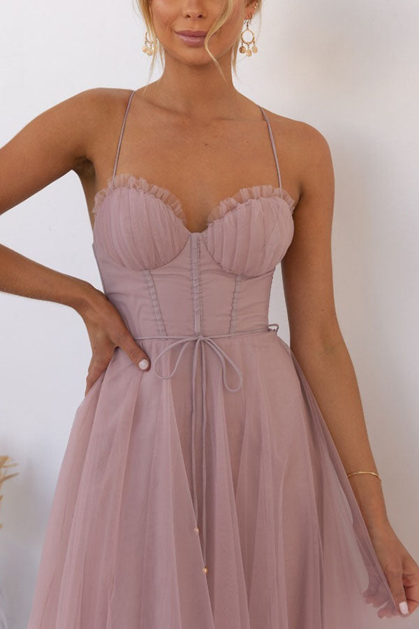 Women's Mesh Midi Dress Sweetheart Neckline