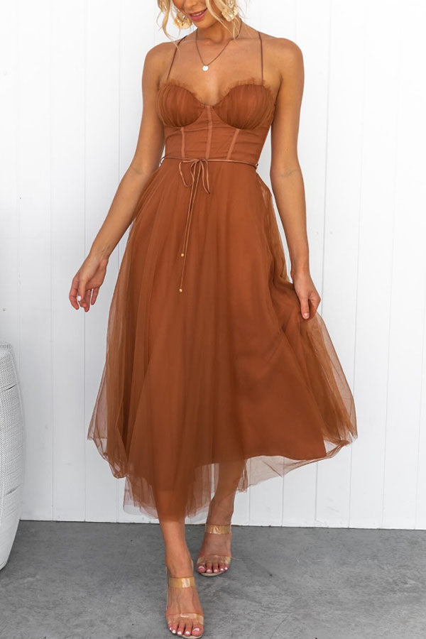 Women's Mesh Midi Dress Sweetheart Neckline