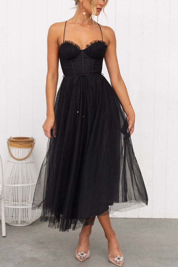 Women's Mesh Midi Dress Sweetheart Neckline