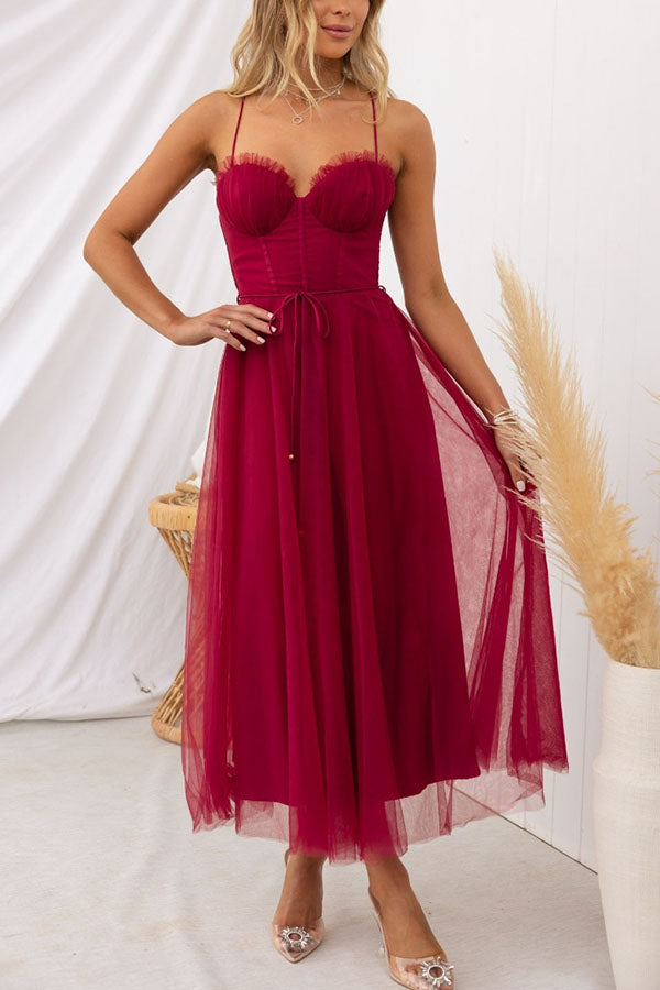Women's Mesh Midi Dress Sweetheart Neckline