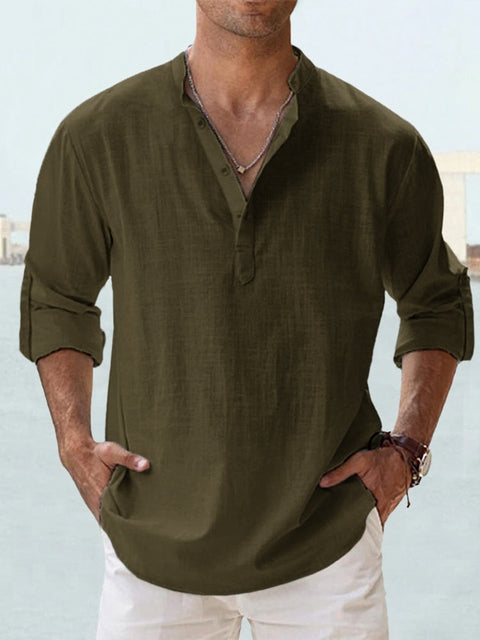 Men's Linen Shirt V-Neck