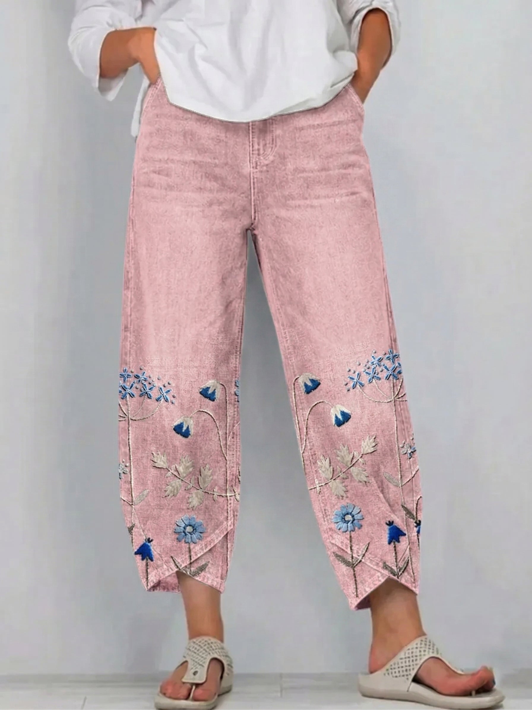 Women's Denim Wide Leg Pants Embroidered
