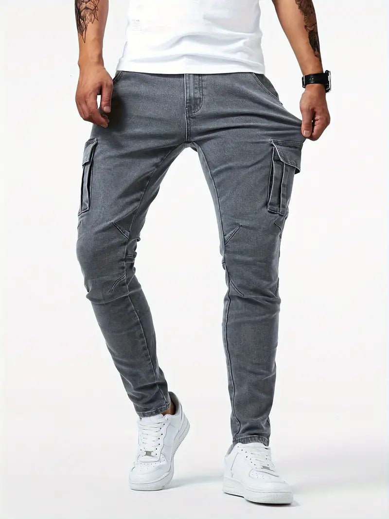Men’s Slim-Fit Cargo Jeans – Modern Casual Denim with Utility Pockets and Everyday Flex