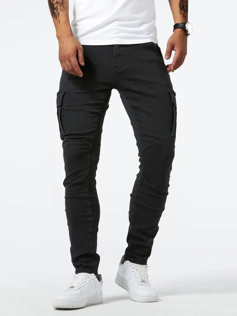 Men’s Slim-Fit Cargo Jeans – Modern Casual Denim with Utility Pockets and Everyday Flex
