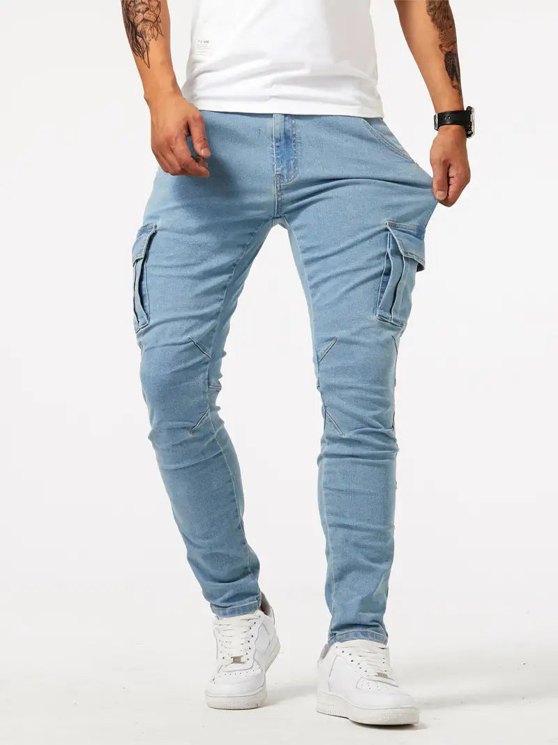 Men’s Slim-Fit Cargo Jeans – Modern Casual Denim with Utility Pockets and Everyday Flex