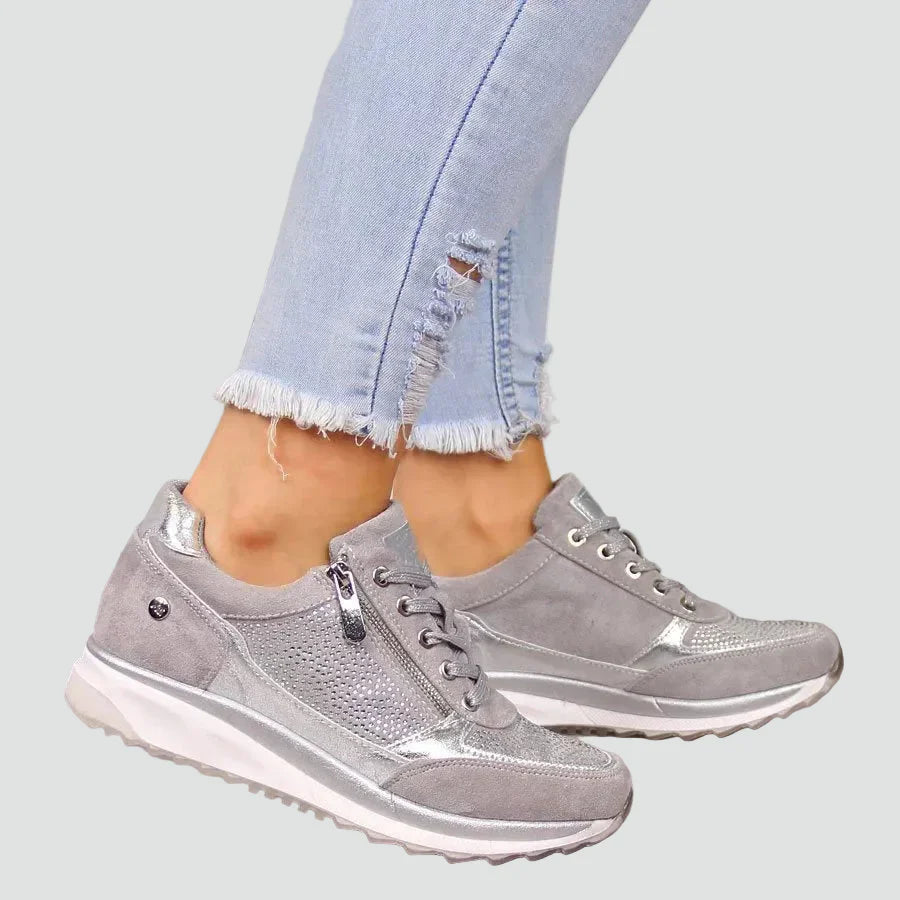 Women's Orthopedic Mesh Panel Zip-Up Platform Sneakers