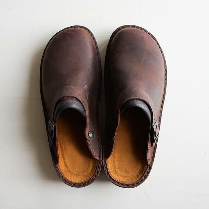 Men's Leather Slip-On Clogs with Buckle Strap
