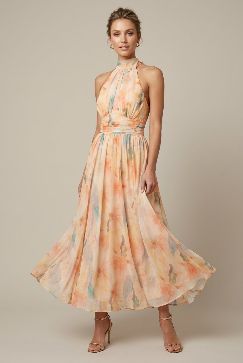 Robe maxi à bretelles florales - Dos noué pour femmes