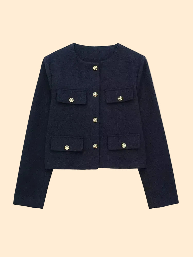 Women’s Cropped Textured Jacket with Button Front for Elegant Styling