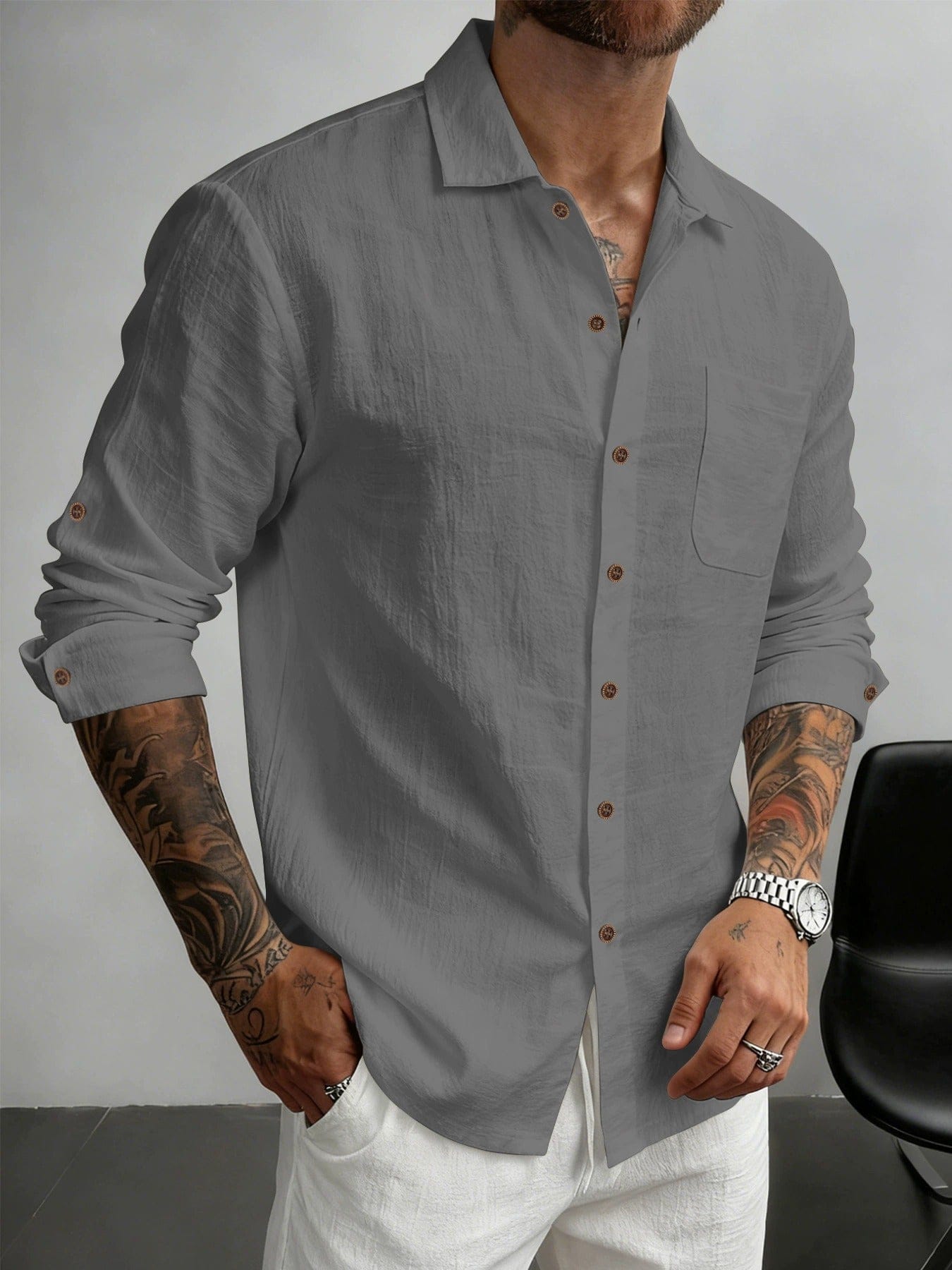 Men's Cotton Textured Business Casual Button Down Shirt