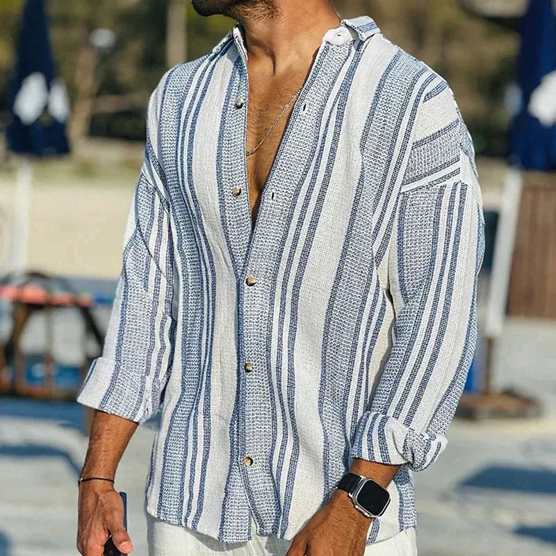 Men’s Vintage Stripe Shirt – Relaxed Summer Fit with Open Collar