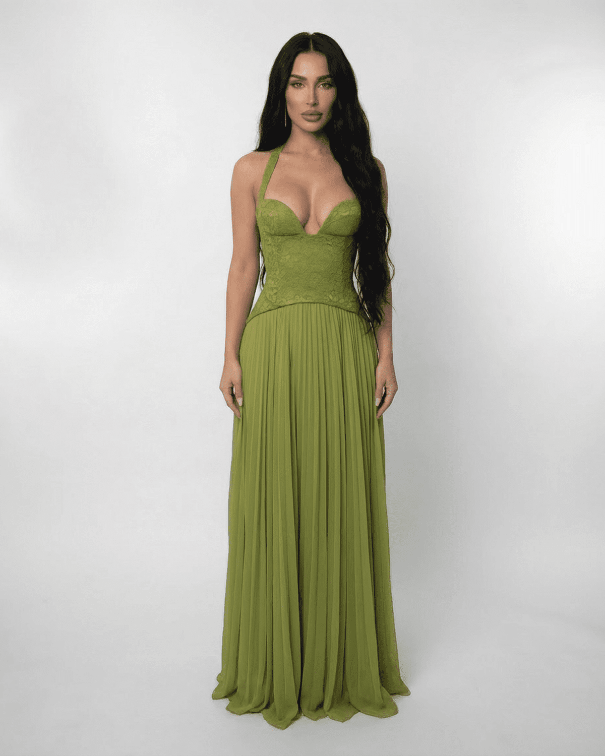 Robe maxi bustier à bretelles avec dos lacé pour femmes