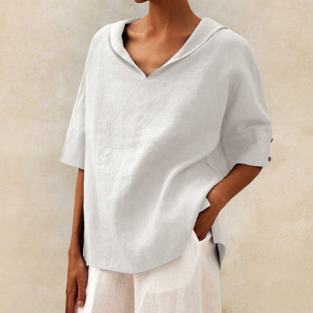 Women's Hoodies Linen Short Sleeve V-Neck Drawstring