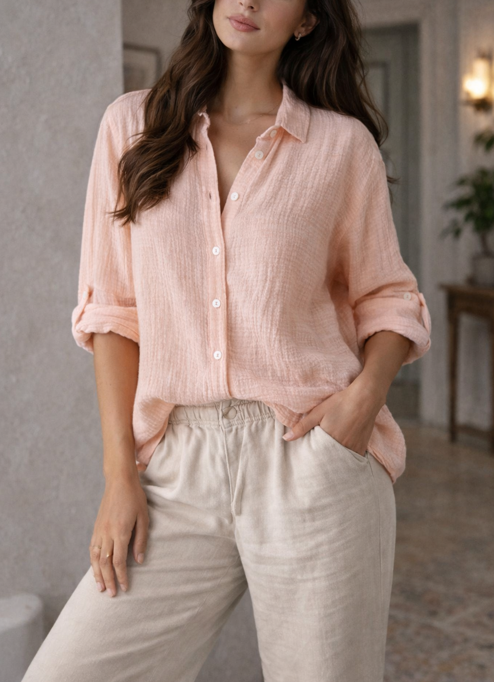 Chemise à manches longues avec col et boutons pour femmes