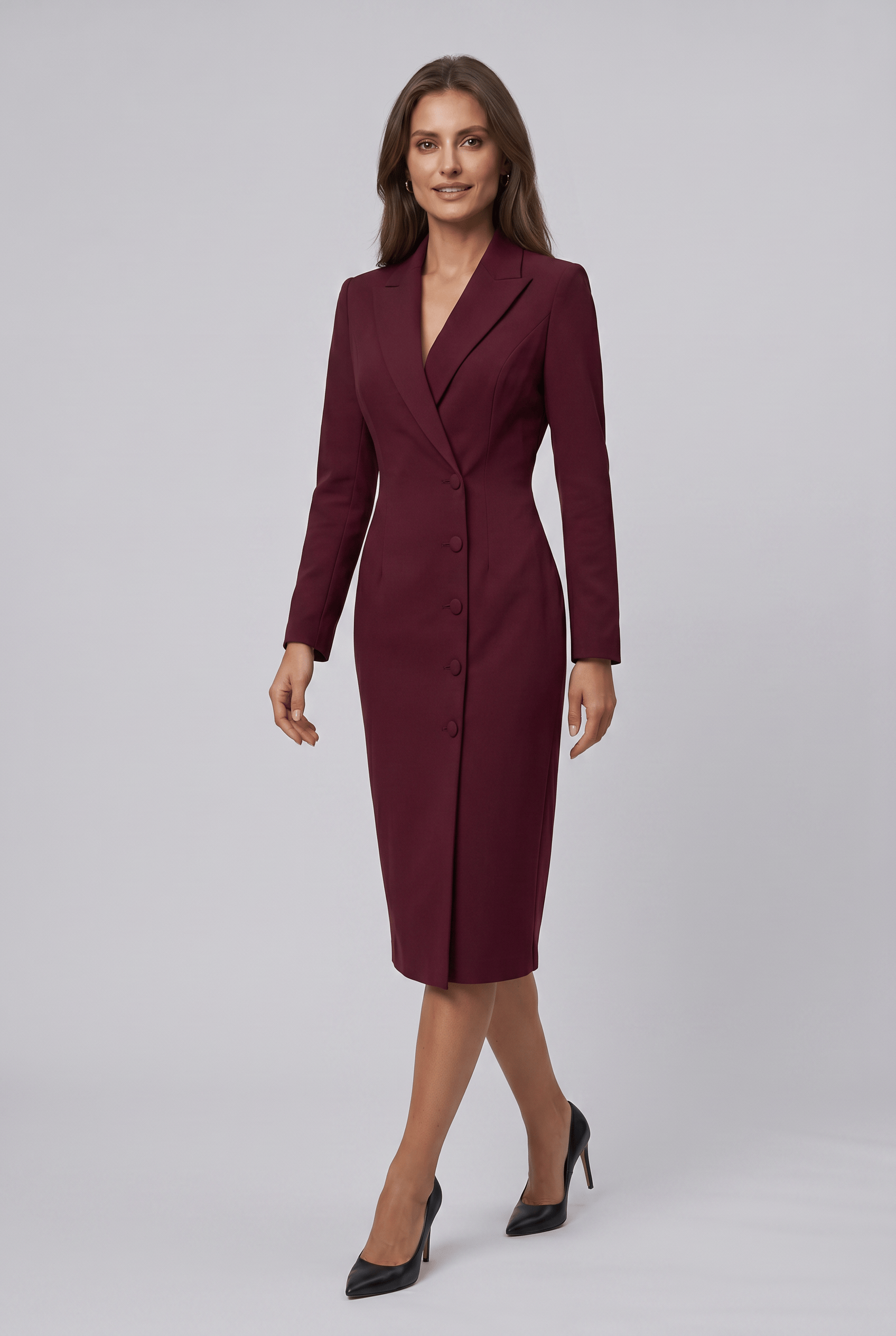 Women's Double-Breasted Blazer Dress - Long Sleeve Lapel Collar Midi