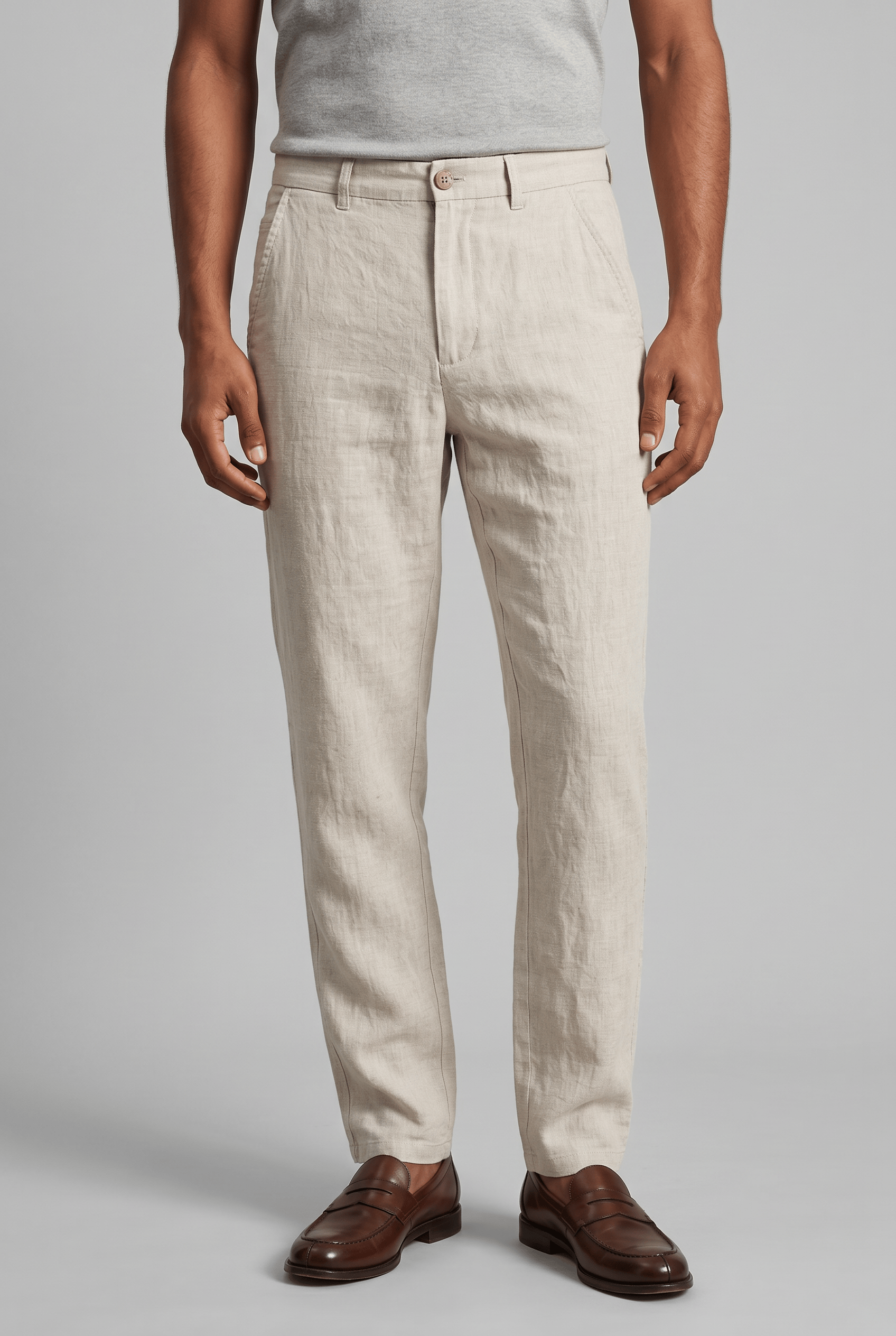 Men's Linen Slim Fit Flat Front Chinos