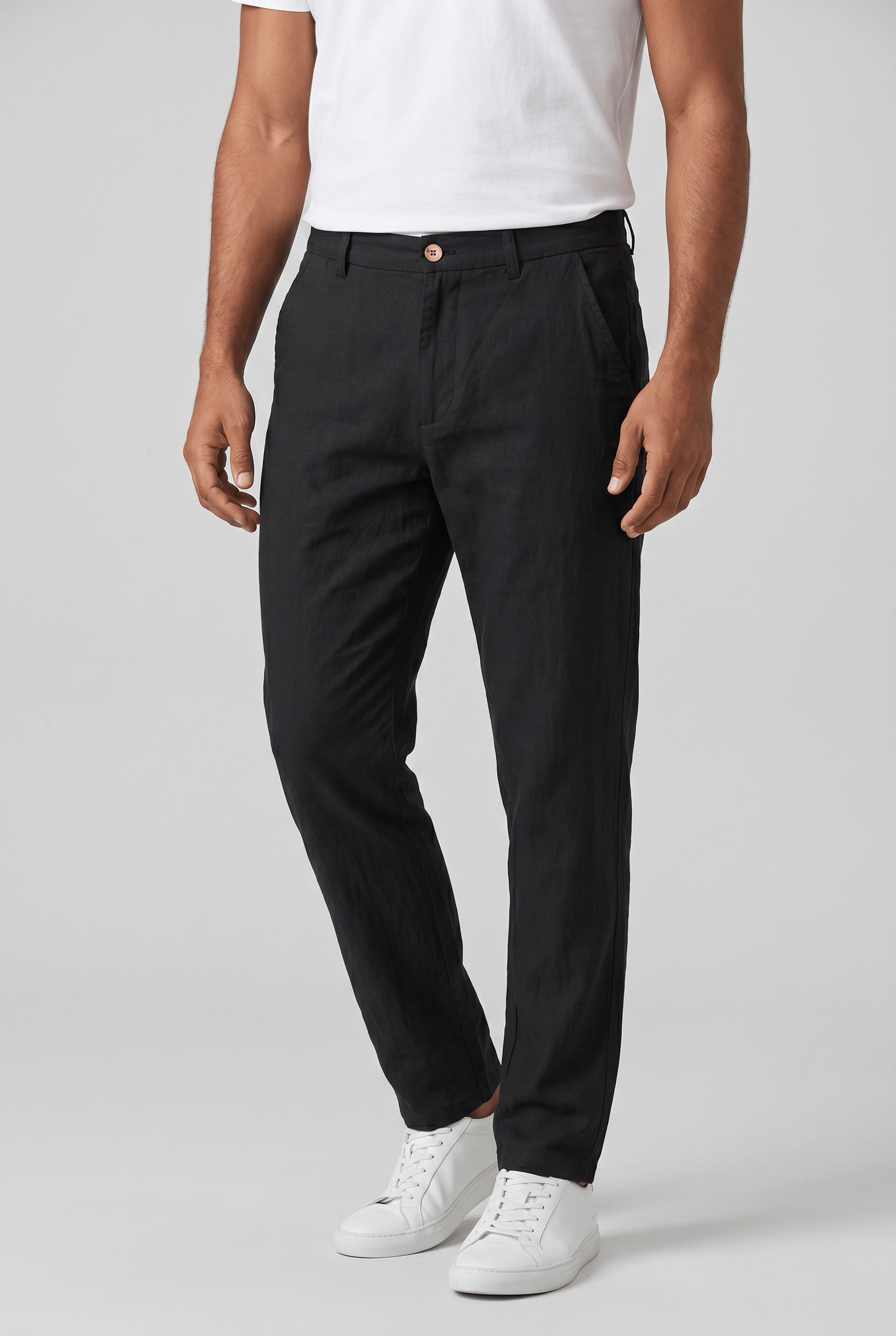 Men's Linen Slim Fit Flat Front Chinos