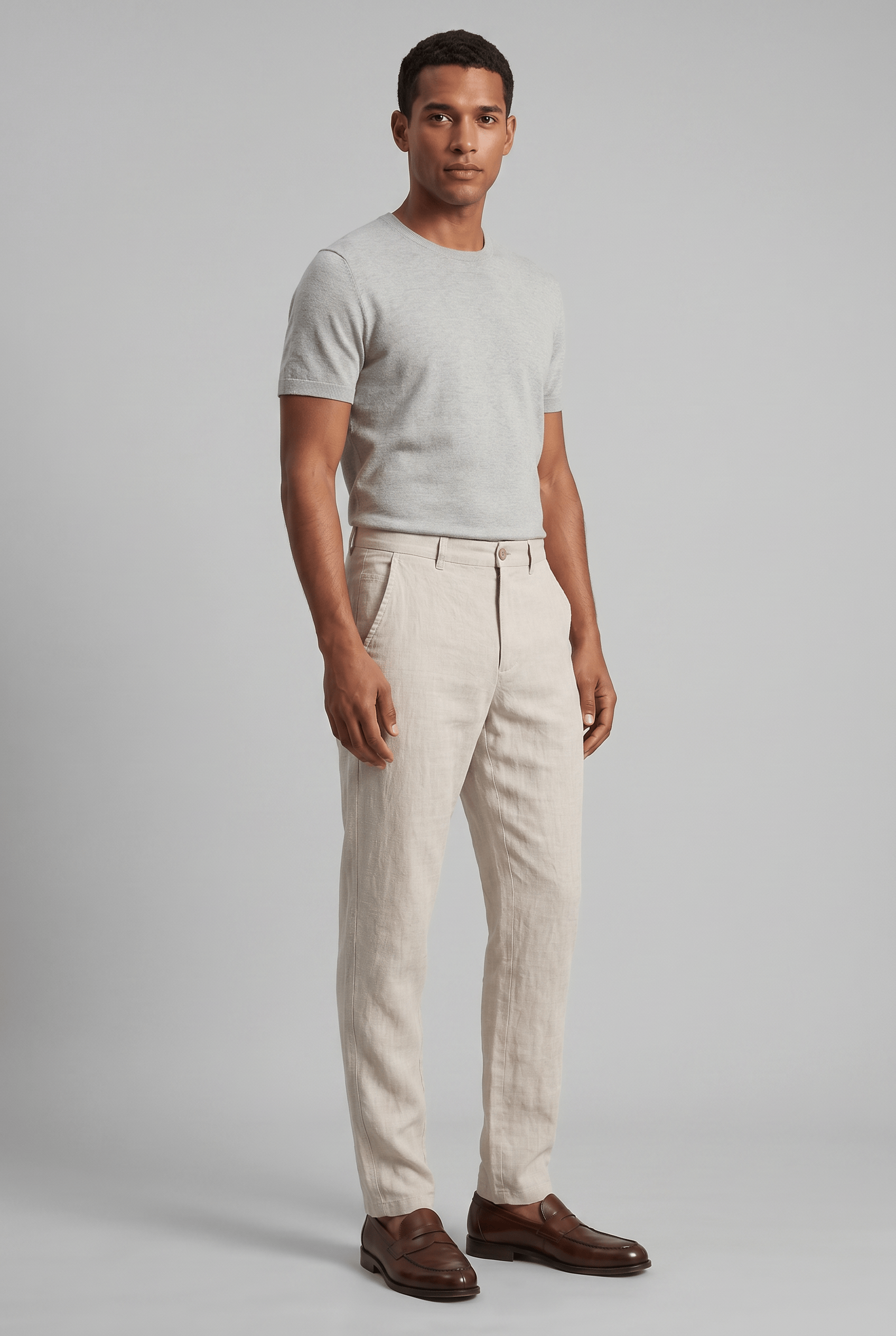 Men's Linen Slim Fit Flat Front Chinos