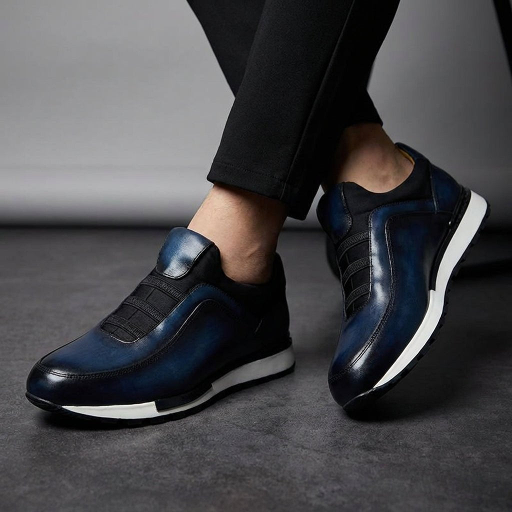 Men’s Casual Sneakers with Round Toe and Elastic Strap Upper