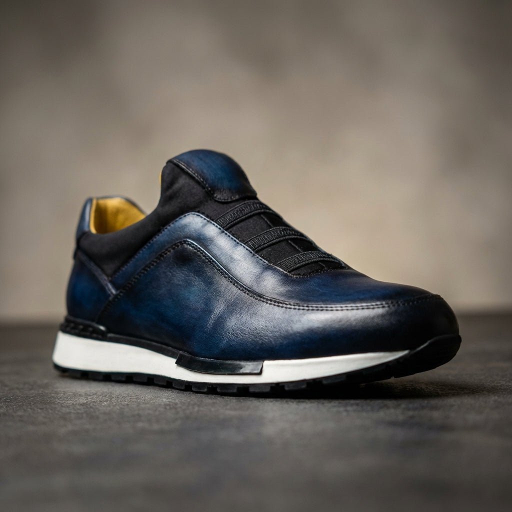 Men’s Casual Sneakers with Round Toe and Elastic Strap Upper
