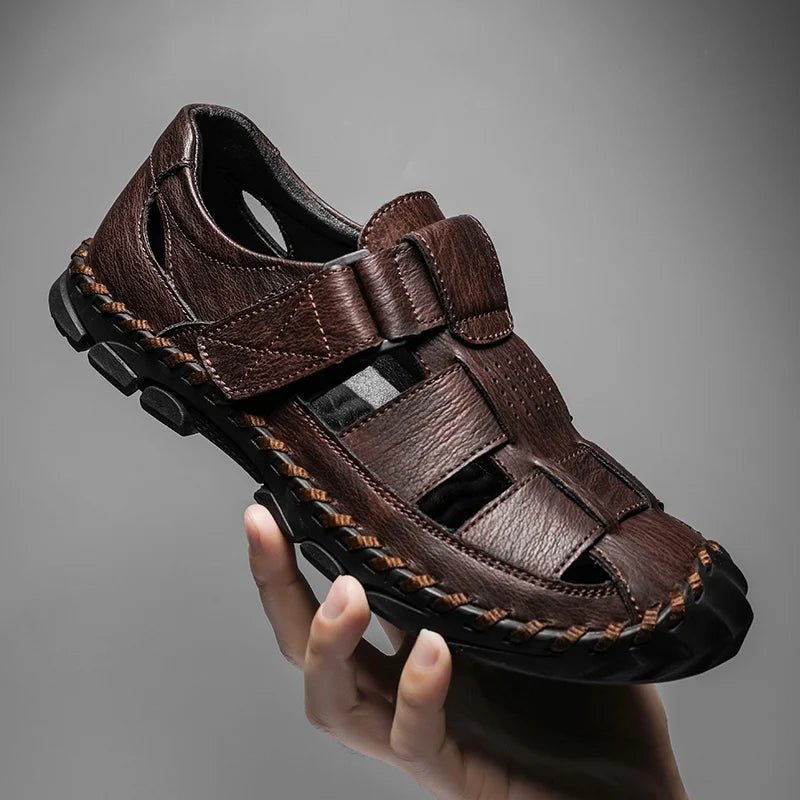Men’s Closed Toe Fisherman Sandals with Cutout Upper and Hook Strap