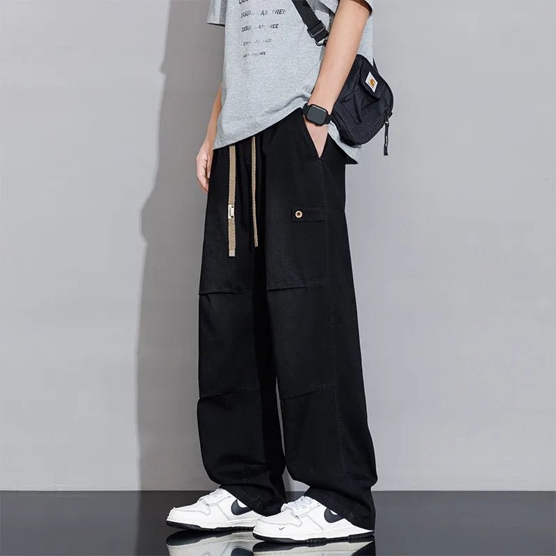 Men's Denim Wide Leg Drawstring Cargo Pants