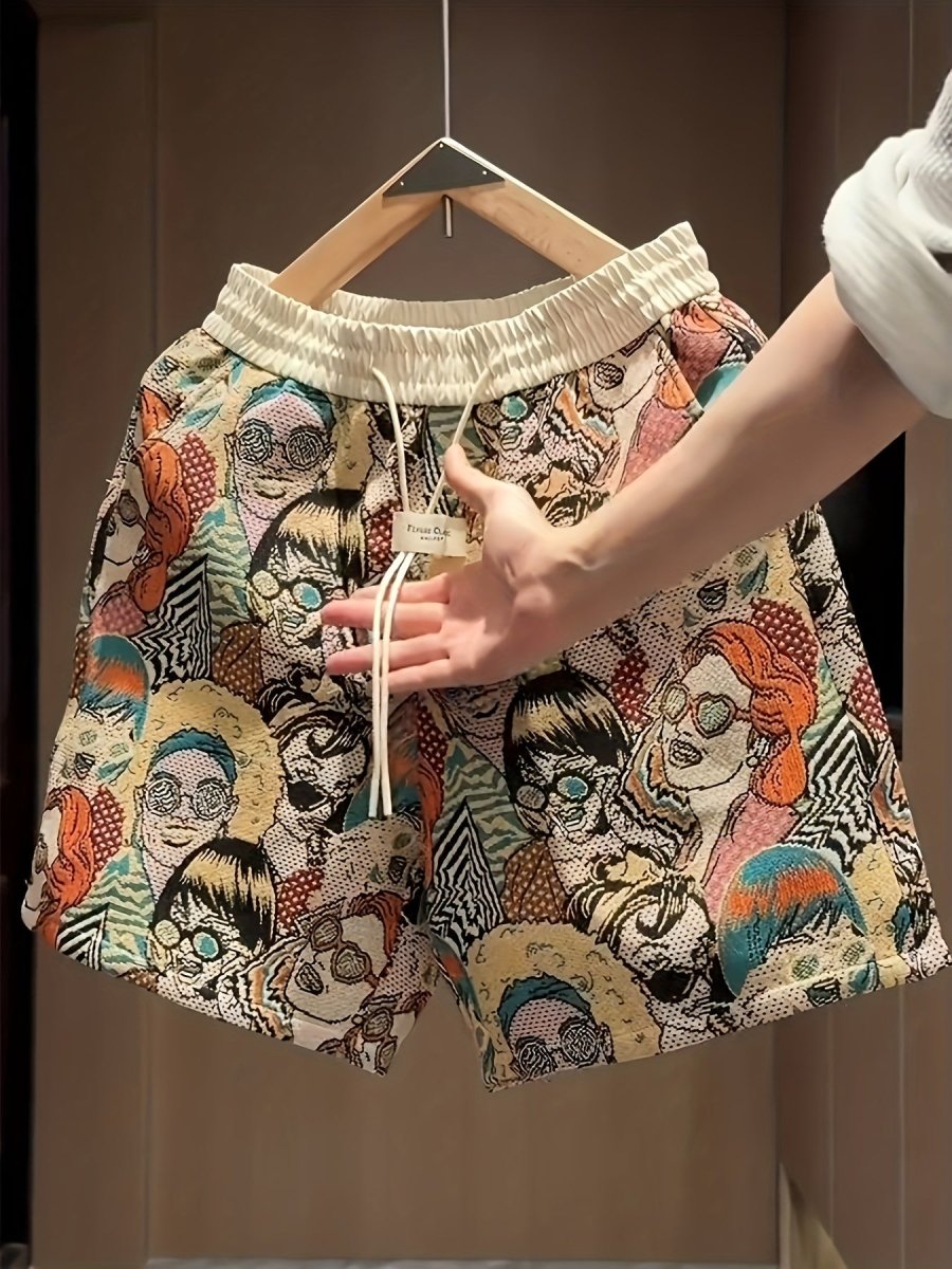 Men’s Graphic Print Drawstring Shorts – Relaxed Fit Elastic Waist Casual Shorts