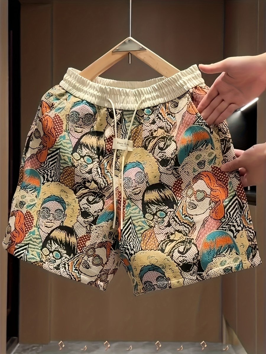 Men’s Graphic Print Drawstring Shorts – Relaxed Fit Elastic Waist Casual Shorts