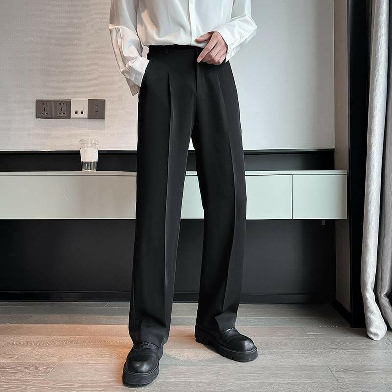 Men's High-Waisted Wide Leg Pleated Front Trousers